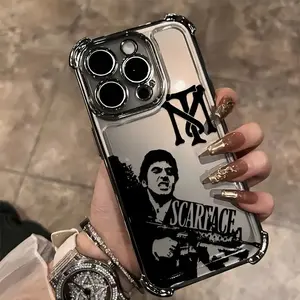 Popular Classic Movie Scarface Gunman Character Phone Case Suitable for Iphone 16 15 14 13 12 11 Pro Max X XR XSMAX 8 7 Plus Shockproof Transparent Soft Back