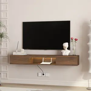 Floating TV Stand Wall Mounted with 16 Color LEDs 63" Modern TV Stand for 55 60 65 Inch TV Sturdy MDF Construction with Large Storage Space and Cable Hiding Features W1321P330270