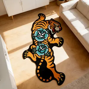 Creative Rose Tiger Print Rug, Fluffy Rug, Foldable Plush Carpet for Living Room Bedroom, Easy Care Large Area Mat for Home Hotel