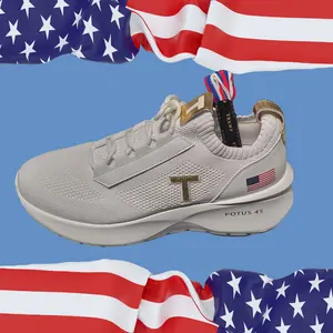 Trump 45 White POTUS MAGA Sneaker USA  Athletic, Casual, Walking shoe, Rubber Sole, Sports Shoe, Lace-Up Trainer, All Season, Round Toe, Winged 45, American Flag, Trump T, Size 9M 10.5W, 6.5M 8W