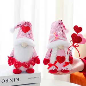 New Cute Sequin Doll Valentine's Day Faceless Old Man with Heart Hat Dwarf Standing Doll Design Suitable for Multiple Scene Decorations Holiday Atmosphere Arrangement Decoration