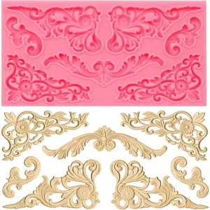Curlicues  Molds, Baroque Style Corner   Molds, Filigree Scroll Flower Sculpted Cake Border Fondant Baking Molds for Cake Decoration Candy Clay