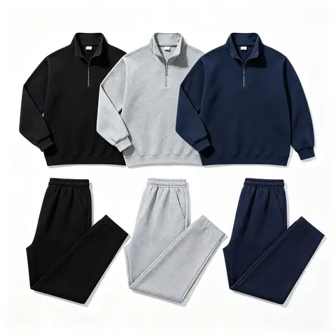 Men’s 2‑Piece Solid Gray Tracksuit Set – Half‑Zip Mock Neck Long Sleeve Workout Top, Wide‑Leg Athletic Pants, Gym Workout Apparel, Matching Men’s Clothing Sets, Casual Sportswear