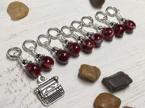 Antique Typewriter Stitch Marker Set-Red