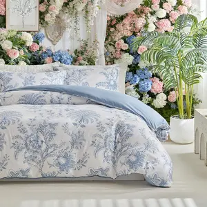Blue and white floral duvet cover set - 2/3 set, no filling, Machine Washable Duvet, vintage floral print bedding, pillowcase set, soft polyester fiber material, bohemian style bedroom decoration, reversible, a gift suitable for all seasons