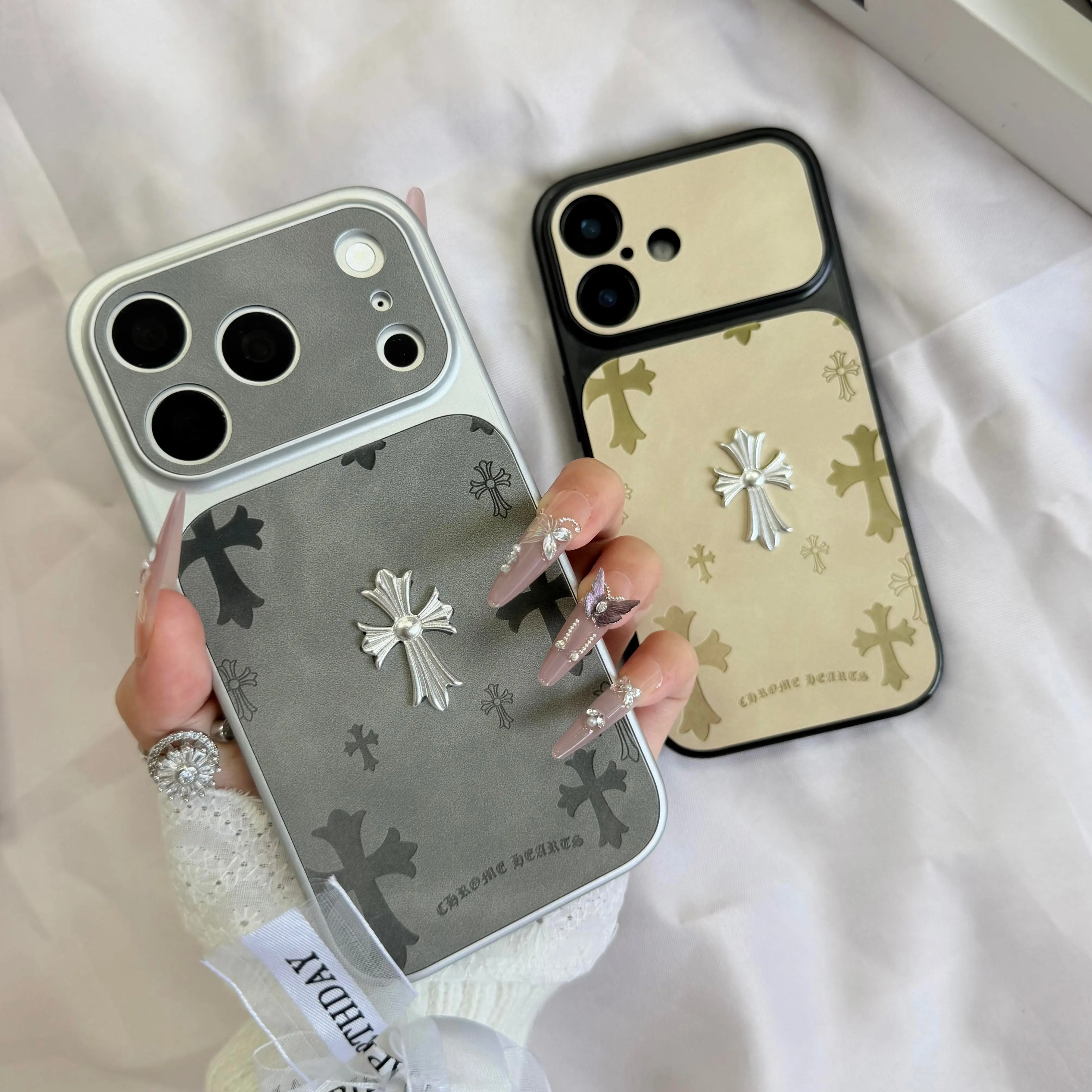 Premium Suede Crosshatch Phone Protect Cover for iPhone 17/16/15/14/13 Pro Max/Pro/Plus, with 3D Metal Accents, Camera Guard, Raised Protection, Precise Cutouts, Drop-Resistant Design