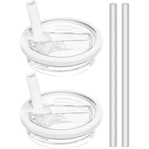 40 oz Tumbler Flip Straw Lid Replacement - Leak-Proof, Splash Resistant - 2 Pack (White)