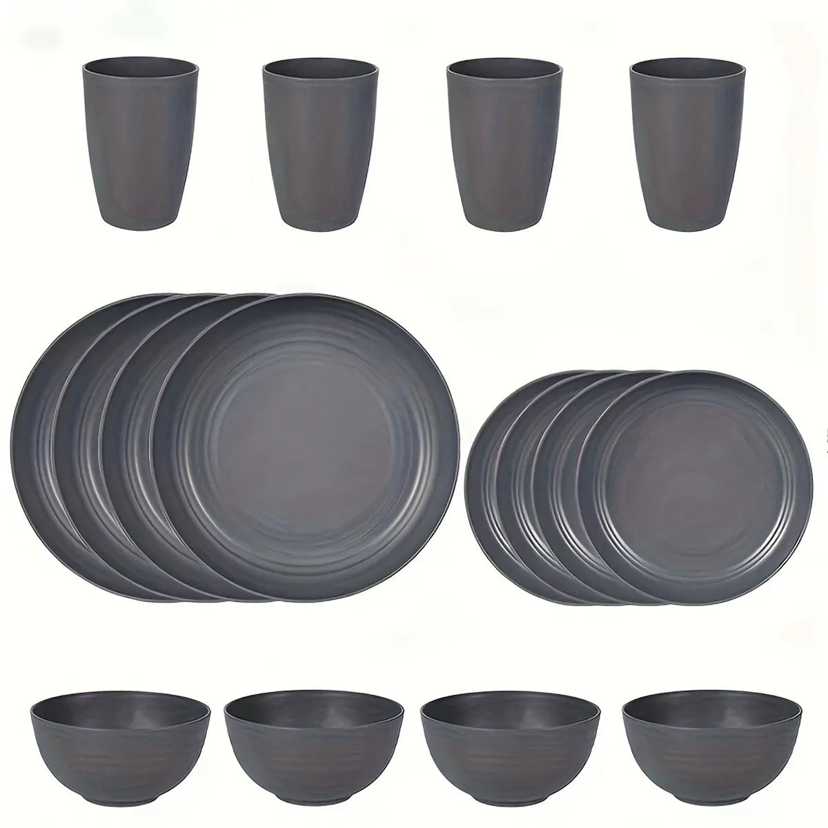 Sebastian CADIA 16-Piece Round Small Modern Plastic Cutlery & Dinnerware Set with Containers, BPA-Free, Chip-Resistant, Shatterproof, Reusable, Microwave-Safe, Dishwasher-Safe, Eco-Friendly, Includes Cups, Plates, Bowls, Ideal for RV Camping, Picnic