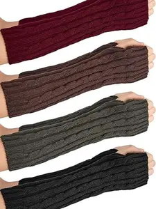 4 Pairs Women'S Thermal Arm Warmers & Fingerless Gloves - Soft Stretchy Long Sleeve Arm Sleeves with Thumb Hole, Elastic Wrist & Cuff - Windproof Winter Gloves for Outdoor Activities beach essentials