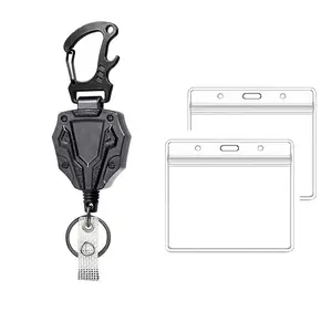 Carabiner Keychain with Clear Badge Holder, 1 Count Retractable Badge Reel, Identification Badges & Supplies for Outdoor Adventure Backpack Bag