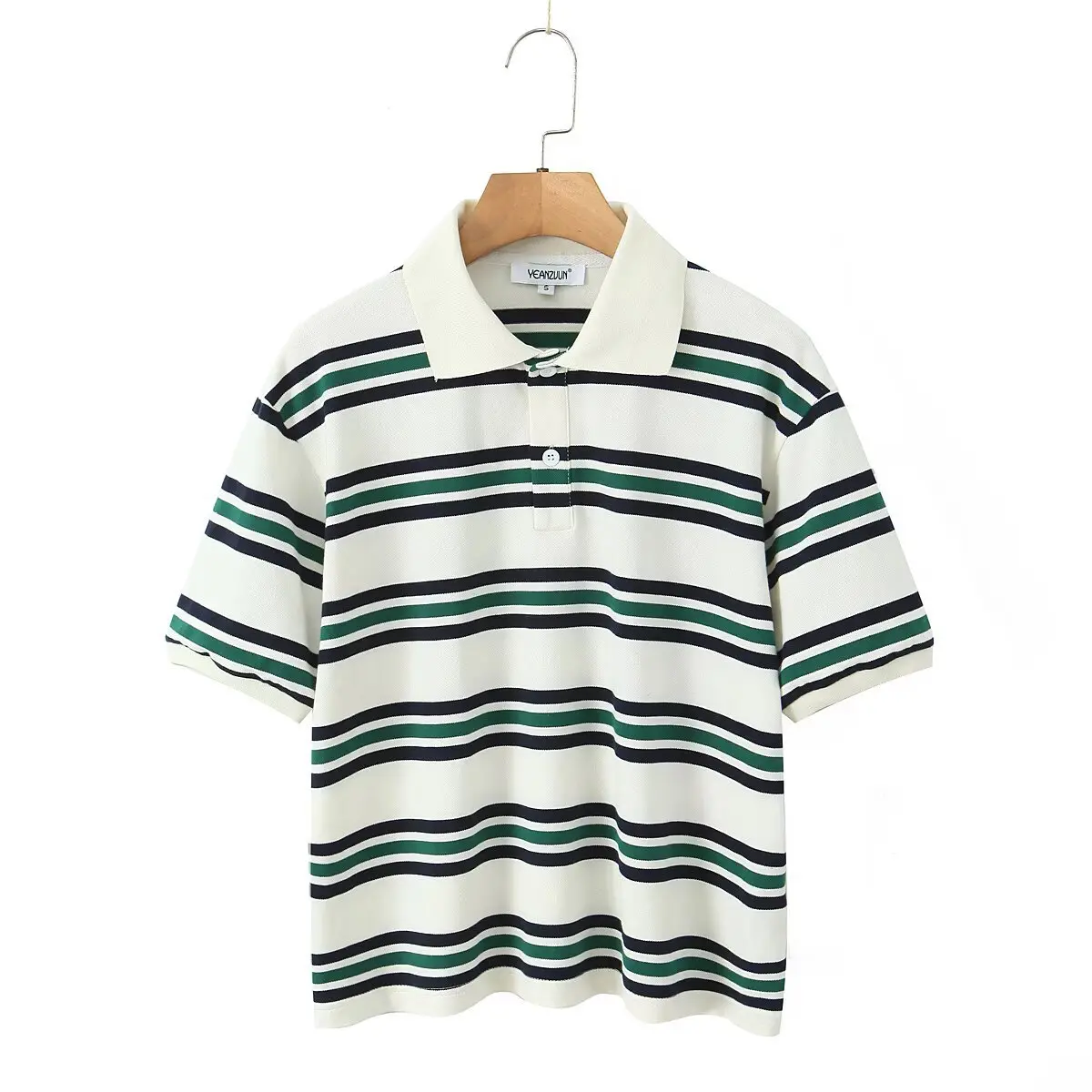 Pure Cotton Striped Polo Shirt Shortsleeve Fabric Menswear Top