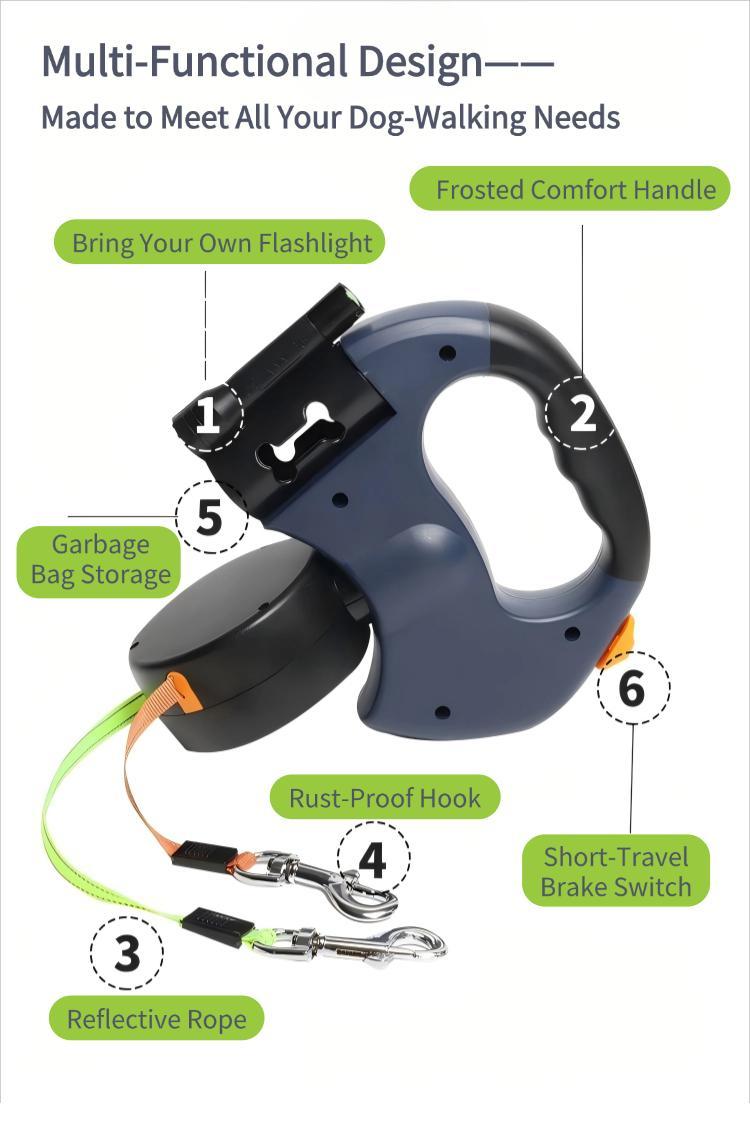Iyoshop No-Tangle Dual Dog Retractable Leash with Ergonomic Soft-Grip Handle - 10FT Auto-Untangle Lead, Leather Safety Hook, Adjustable Stainless Steel Martingale Collars (30 lbs Each) for Medium Dogs, Outdoor Use Plain Collars & Harnesses Set
