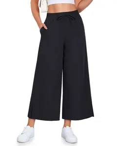 CAMPSNAIL Wide Leg Capri Pants for Women - 25" Casual Travel Work Loose Lightweight Capris Sweatpants with Pockets