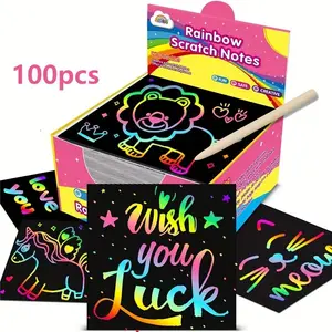 100 Piece Rainbow Scratch Art Set for Kids, Magic Creative Vibrant Paper Craft Kit with Sticky Notes, Perfect for Birthday Parties, Christmas, Easter Gifts