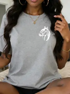Women's Crew Neck Short Sleeve Tee Horse Head Line Art Equestrian Multiple Colors Oversized Flattering Fit Soft Breathable Cotton Blend Durable Washable No Shrink No Fade All-Match Base Tee, Casual Spring Summer Commute Office Date Daily Wear