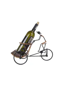360 stand Handcrafted Metal Wine Holder - Asian Theme, Cyclist Form, Rickshaw Shape, Table Decor, Kitchenware & Bar Utensils Decorative Rack, Coffee Table Decor, Home Accessory