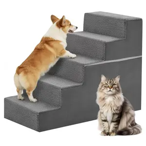 Pet Stairs for High Bed and Couch, Foldable Dog Ramp Steps for Small Dogs Cats Senior Pets, 2-in-1 Foam Dog Bed Stairs with Non-Slip Bottom, Removable Machine Washable Cover, 3/4/5-Tier Options