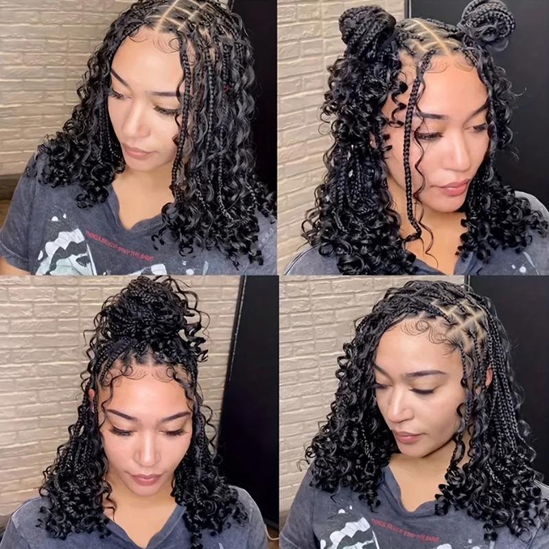 Bohemian Goddess 16 Inch Full Lace Wig with Natural Looking Braids and Curly Ends for Everyday Wear Box Braids Wigs