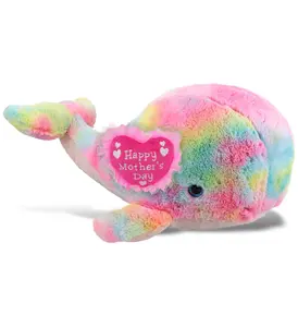 DOLLIBU XL 15" Ocean Theme Whale-Shaped Plush Heart Stuffed Toy - Super-Soft Polyester, Embroidered Heart, Rainbow Look, Mother's Day Gift
