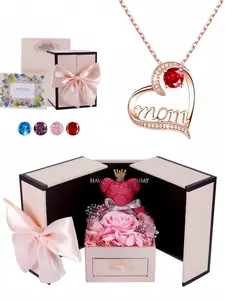 Eternal Maternal Love • Mother's Day Necklace Heart-shaped MOM rose gold gem necklace, light luxury & high-end.Paired with a preserved rose & teddy bear jewelry gift box.Perfect mysterious gift for birthdays, Valentine’s Day, Mother’s Day and Christmas.