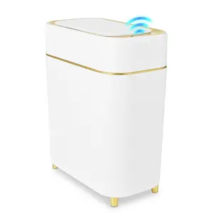 Auto-Sensor Trash Bin - Wave & Knee Induction Quick Voiceless Open Removable Liner Battery-Powered Motion Sensor Touchless Waterproof Durable Multipurpose Reusable Automatic Plastic White Gold