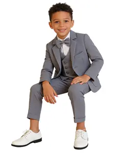 【Bebekids】Boys' slim-fitting Solid Color Suit 4-piece set (jacket + vest + pants + bow tie), sizes 100-150 cm, suitable for formal occasions such as weddings and graduation ceremonies, ideal gift for toddlers and teenagers - 23710