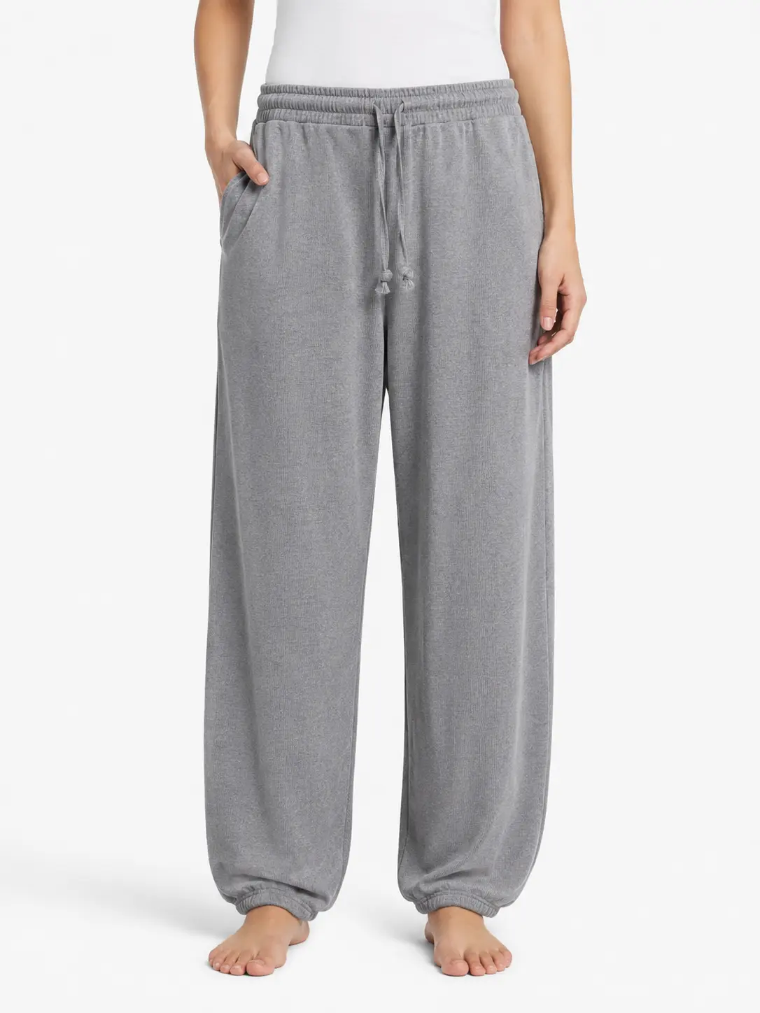 Light Heather Charcoal Ultra-Soft Elastic Waist Drawstring Jogger Sweatpants
