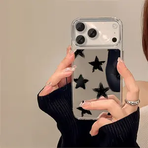 Star Pattern Mirror Smartphone Casing, Shockproof Cellphone Accessories for iPhone 11-16 Pro Max & iPhone 17 Devices, Stylish Aesthetic USA-Made Gift Cover