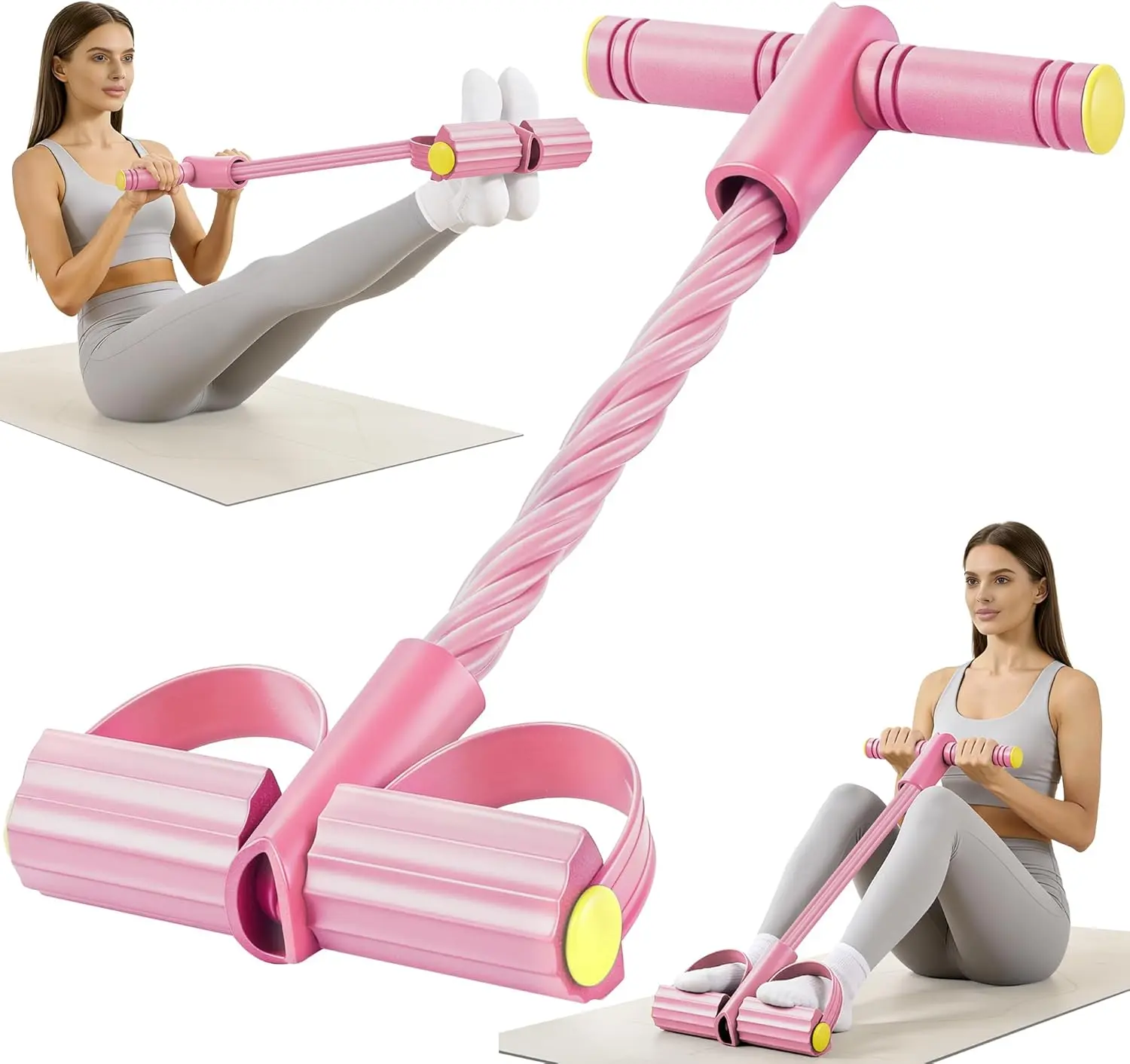 6-Strand Heavy Duty Abdominal Crunch Exercise Equipment - Non-Slip Pedal, Resistance Bands, Sit-Up Assist for Home Workout Core & Leg Training (Portable Home Gym Gear) Sports Ab Machine Indoor Fitness Machine