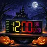 LEIKE 16.2" LED Large Digital Wall Clock - Rectangular Colorful House Decor Room Accessory, Cool Room Decor for Adult, Multi-Functional Home Supply with Remote Control, Dual Alarm, 8 RGB Colors, Auto DST, Temperature Display