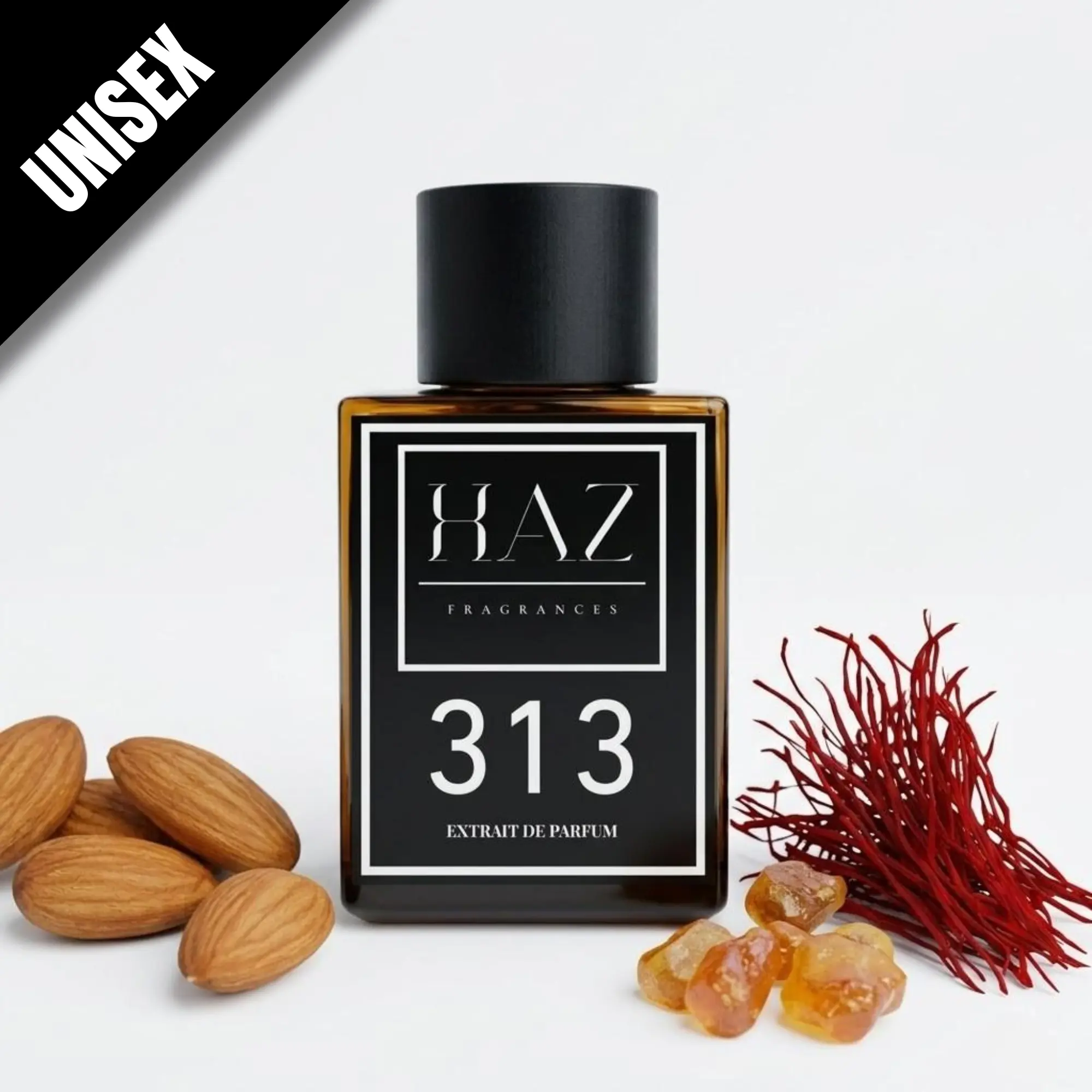 HAZ FRAGRANCES 313 Extrait de Parfum, A Woody Amber & Floral Sweet Unisex Fragrance with Saffron and Jasmine, 10 ml Bottle, Floral Sweet Fragrance