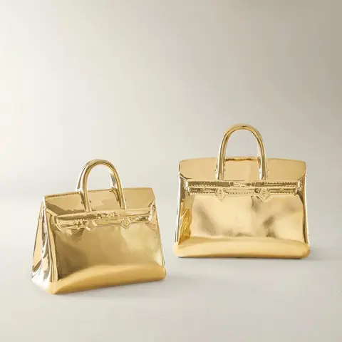 Z Gallerie Handbag Coin Bank - Gold Ceramic Gift Decoration Home Decor Glossy Decorative Piggy Ornaments Money Jar Living Room Sculptural Form Structural Design Whimsy, Room Accessories