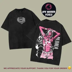 Diavolo Washed T-Shirt – JoJo’s Bizarre Adventure Golden Wind King Crimson Stand Time Erase Anime Manga Graphic Double Printed Tee, Menswear Heavy Cotton Unisex Oversize Streetwear
