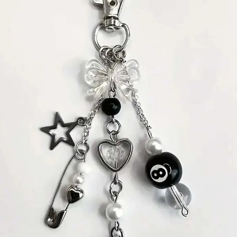 Fashion Handmade Resin Beaded Keychain Pendant, Stylish Keychain, Resin Keyring, Punk Style Lobster Clasp Design, Perfect for Women's Bags, Car Accessories & School Supplies, Keychain for Purse