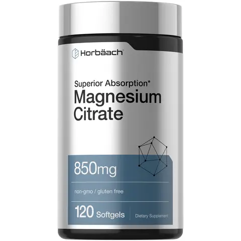 Horbäach Magnesium Citrate | 850mg | 120 Softgels | Superior Absorption | Non-GMO and Gluten Free Formula