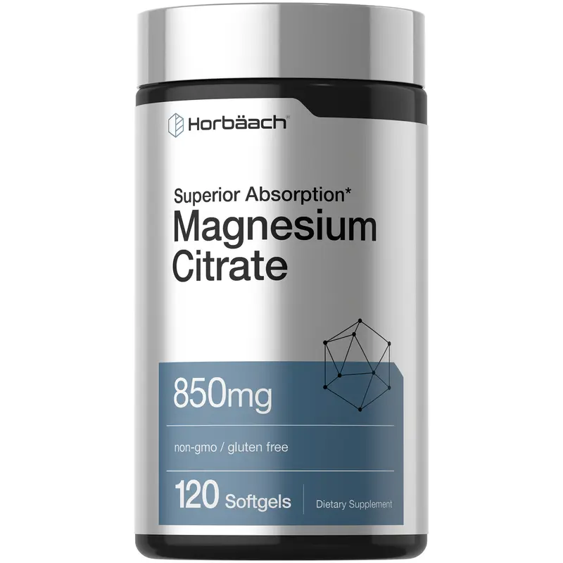Horbäach Magnesium Citrate | 850mg | 120 Softgels | Superior Absorption | Non-GMO and Gluten Free Formula
