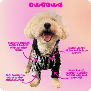 Owa Owa Handmade Dog & Cat Baja hoodie Poncho – Soft Warm Pet Hoodie with Velcro, Leash Hole & Pocket, Authentic Mexican Fabric for small and large dogs.