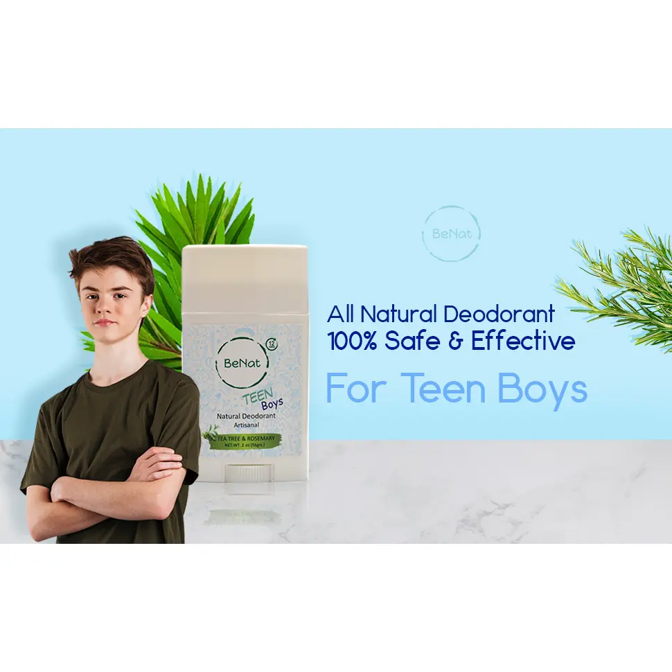 All-Natural, Aluminum-Compound-Free Cornstarch Deodorant for Teen Boys & Youth Males - Travel-Friendly, Clean, No GMO, No Clogged Pores, No Residue, Essential Oil-Infused Aromatherapy Body Care for All Skin Types, Children