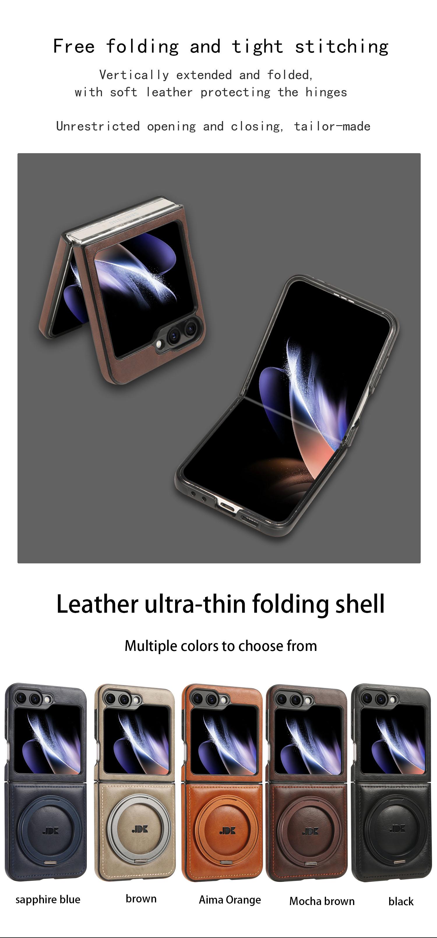 Metal 360° Rotating Stand Phone Case for Samsung ZFlip7/ZFlip6/ZFlip5/ZFlip4/ZFlip3 Foldable Screen Magnetic Skin-Friendly Leather Texture Business Full Shockproof Protective Cover