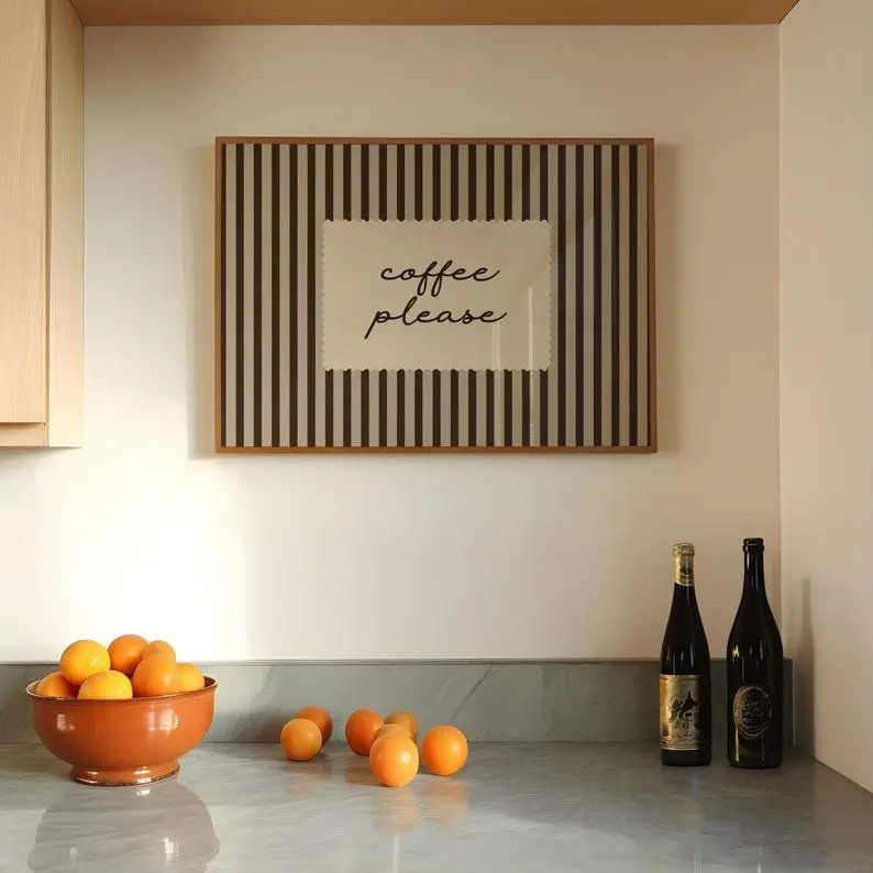 Coffee Please Print Striped Kitchen Wall Art, Modern Minimalist
