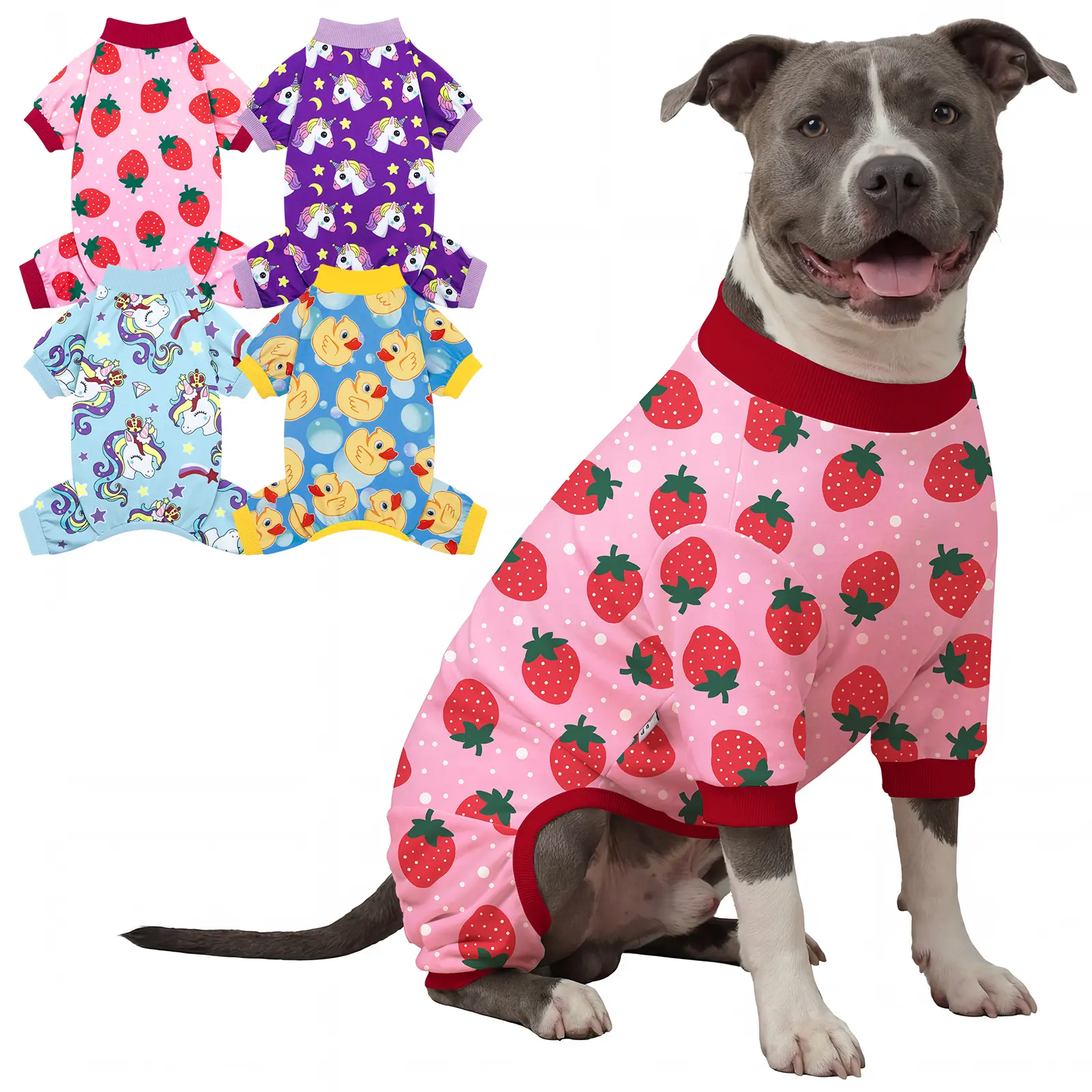 XPUDAC 4-Piece Dog Pajamas Set with Unique Themed Prints Cozy Breathable Puppy Onesies for Dogs & Cats Christmas Sleepwear Soft Fabric Easy-to-Wear Design Costume Clothing Outfits, Animal Print,Summervibes,Petlovers