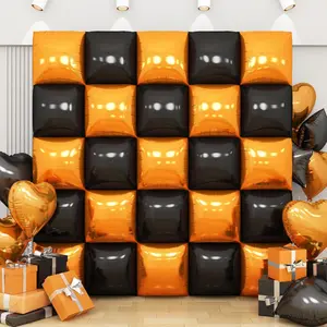 Black Orange Square Foil Balloon Wall,25Pcs Double Sided Foil Balloons Backdrop Helium Polyester Tunnel Arch Garland Kit for Birthday Halloween Bridal Anniversary Baby Shower Party Decorations