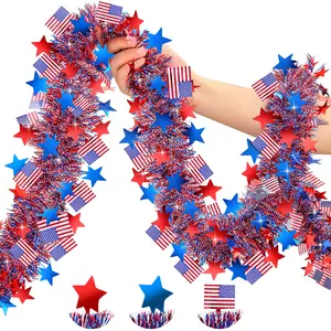 50FT 4th of July Garland, Red White and Blue Tinsel Patriotic Garland for 250th Anniversary Fourth of July Independence Day Memorial Day Patriotic Party Holiday 4th of July Decorations