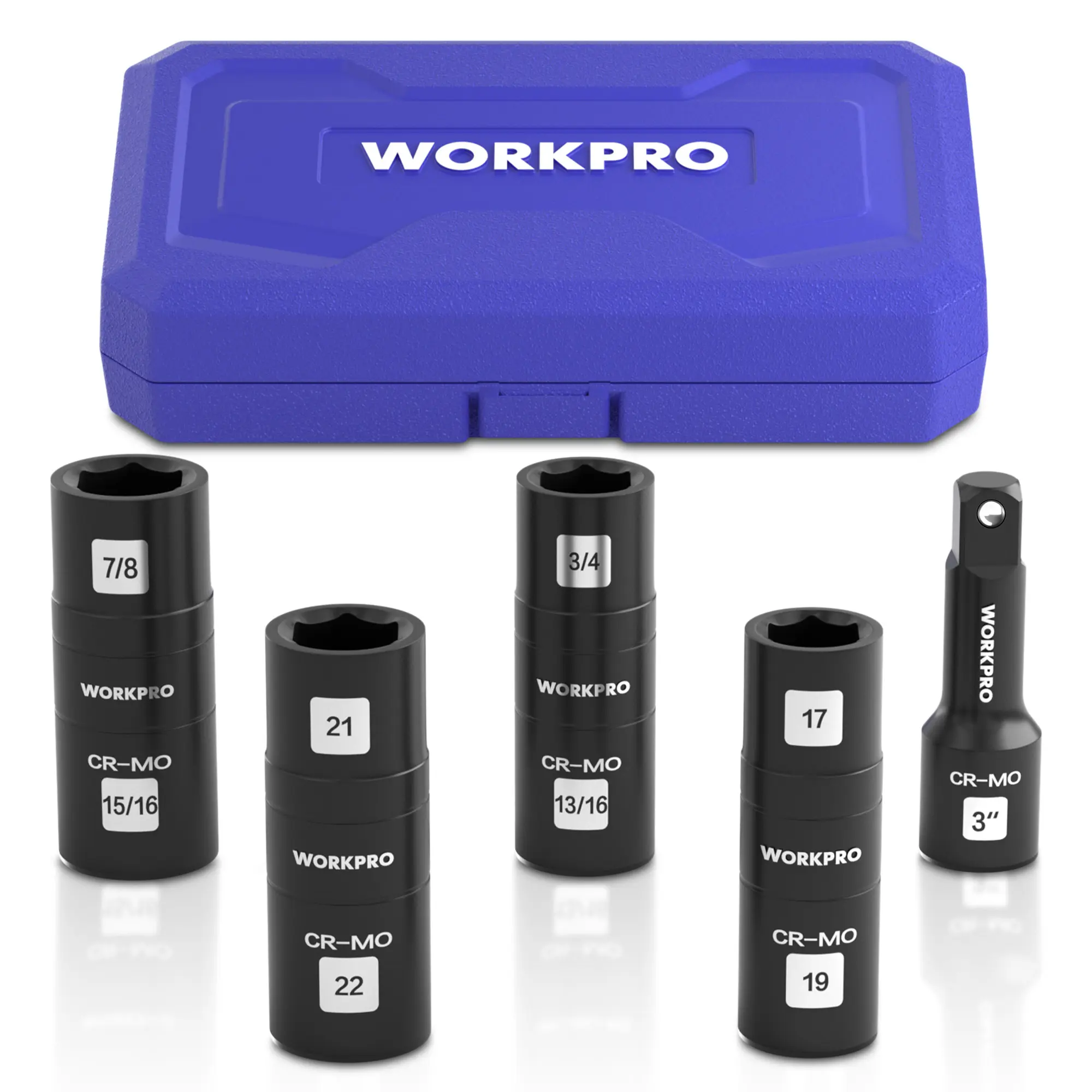 #summersale WORKPRO Impact Socket Set 1/2" Drive, Lug Nut Socket Set, Wheel Socket Set Cr-Mo Steel, Includes 1Pack 3" Extension Bar & 4PSC Flip Sockets of 6 Metric and SAE Sizes