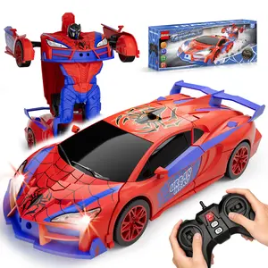 Qumcou Spider Toys for Boys 4-6, Remote Control Car, One-Button Transform Superhero Toys, 2.4Ghz RC Cars, 360° Spin,1:16 Scale, Shinning Red and Blue Light, Birthday Gifts for Boys, Boy Toys Age 6-8