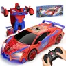 Qumcou 1:16 Scale RC Controlled Stunt Car - 2.4Ghz RC Function, Resin Spider Toy Car, Rubber Tires, 1-Button Automatic Transform, 360° Spin, Red & Blue LED Lights, Toys for Boys, Little Boy Indoor Gift