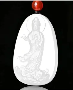 Jade Dragon Kwan Yin Guan Yin Goddess of Mercy Bodhisattva Buddha Necklace Amulet Pendant(Include Certificate)