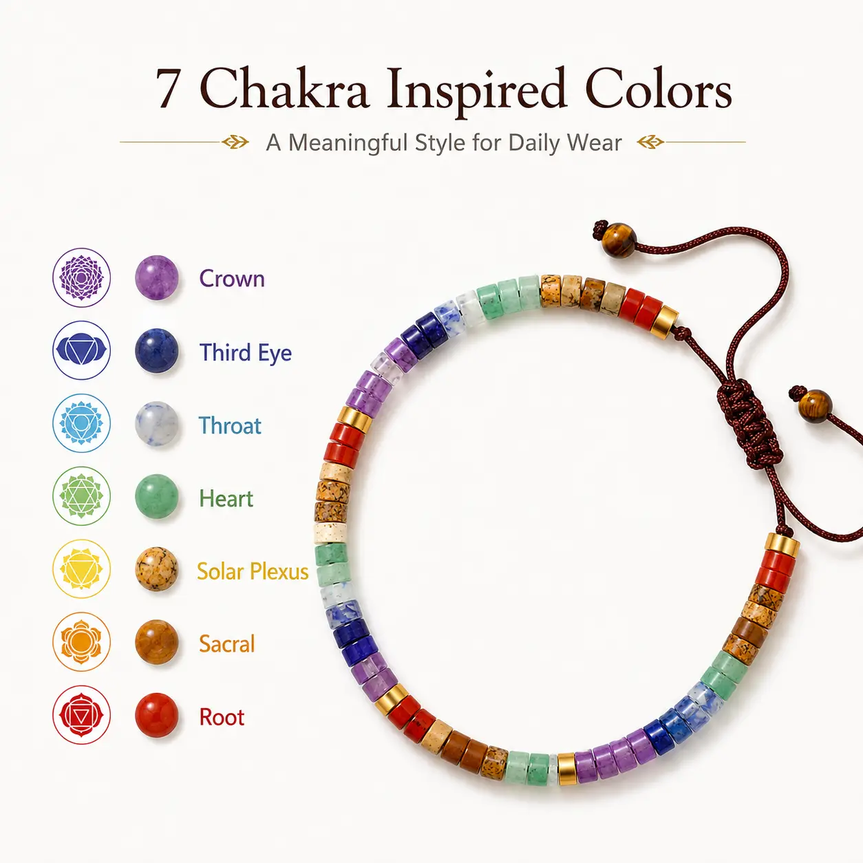 7 Chakra Inspired Beaded Bracelet for Men & Women, Adjustable Colorful Stone Bead Bracelet, Yoga Meditation Style Jewelry Gift