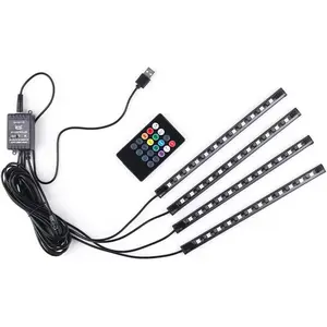 LED Strip Lights, 4 count 48 LED Interior Lights, Multicolor   Strip Light Under Dash Lighting Kit with Sound  Function and Remote Controller, DC 12V