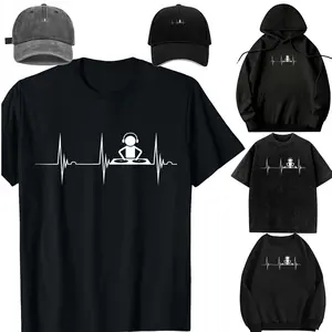 Music Producer Disc Jockey Heartbeat ECG Pulse DJ Mixing Console T-Shirt，Casual Short Sleeve Crew Neck T-shirt for Spring, Fashion Women's Top for Daily Wear，Sweatshirt, Hoodie，Unisex，For children
